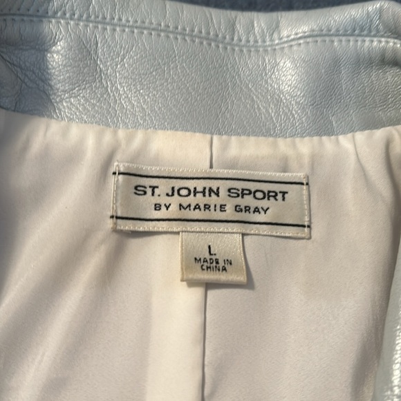 St. JOHN by MARIE GRAY LEATHER JACKET L ice blue - Picture 7 of 8